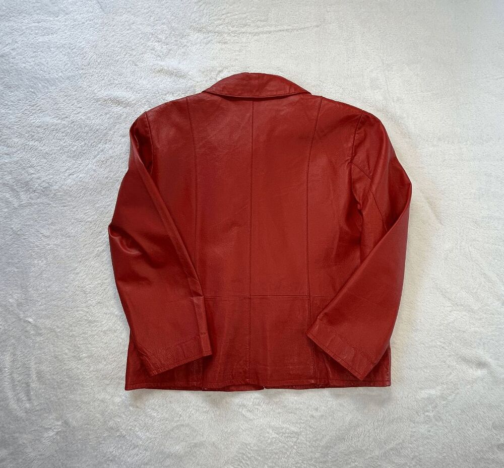 Lisa International Red Leather Zip Up Jacket Size XL Bold Classic Old Money - Picture 2 of 8